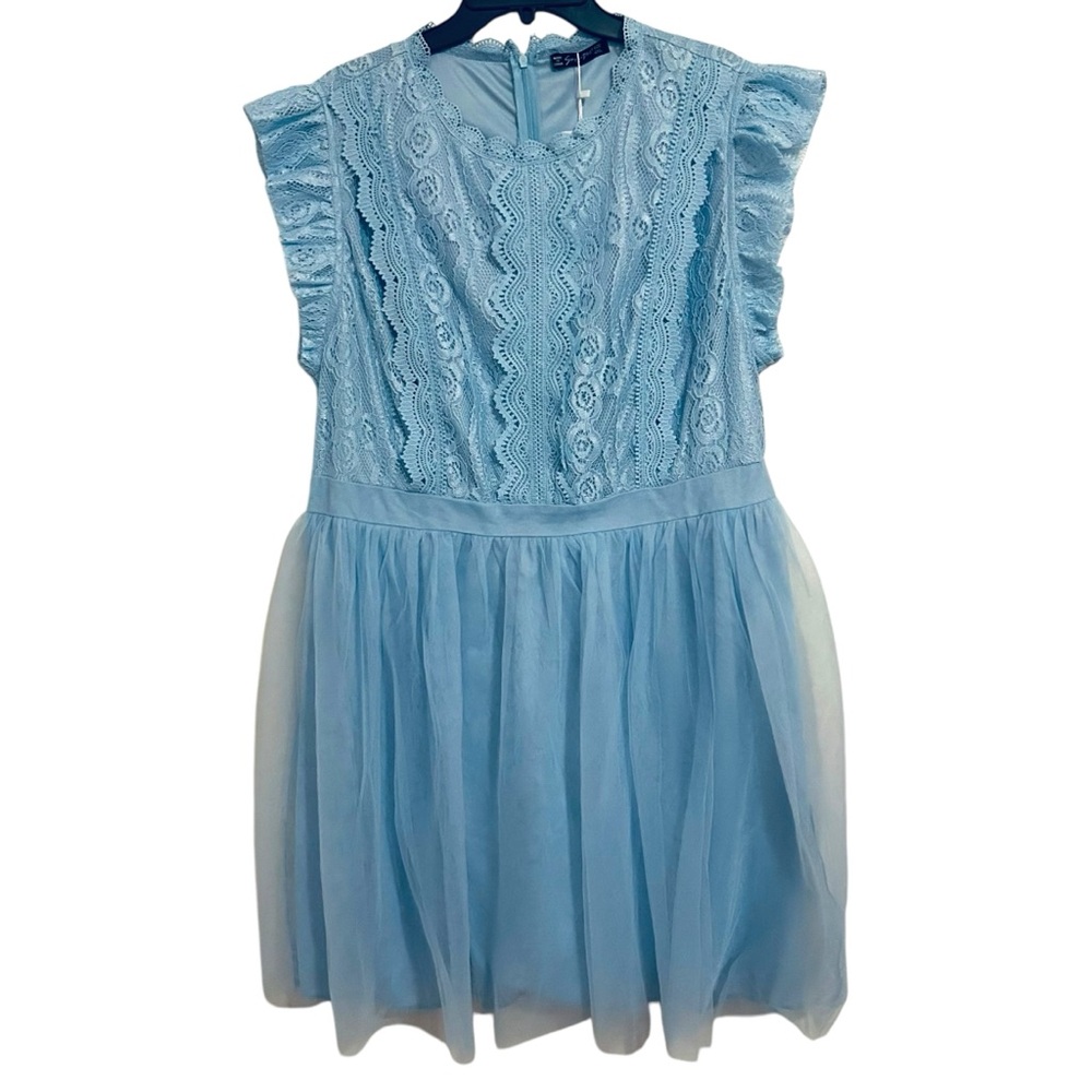 NWT Blue Lace Ruffle Trim Fit & Flare Dress 4XL - Picture 3 of 15